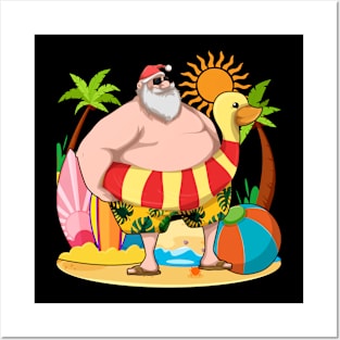 Funny Santa Claus Tropical Summer Hawaii Christmas In July Posters and Art